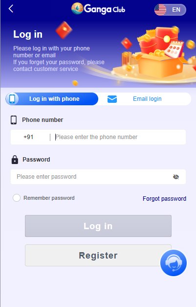 ganga club game login page